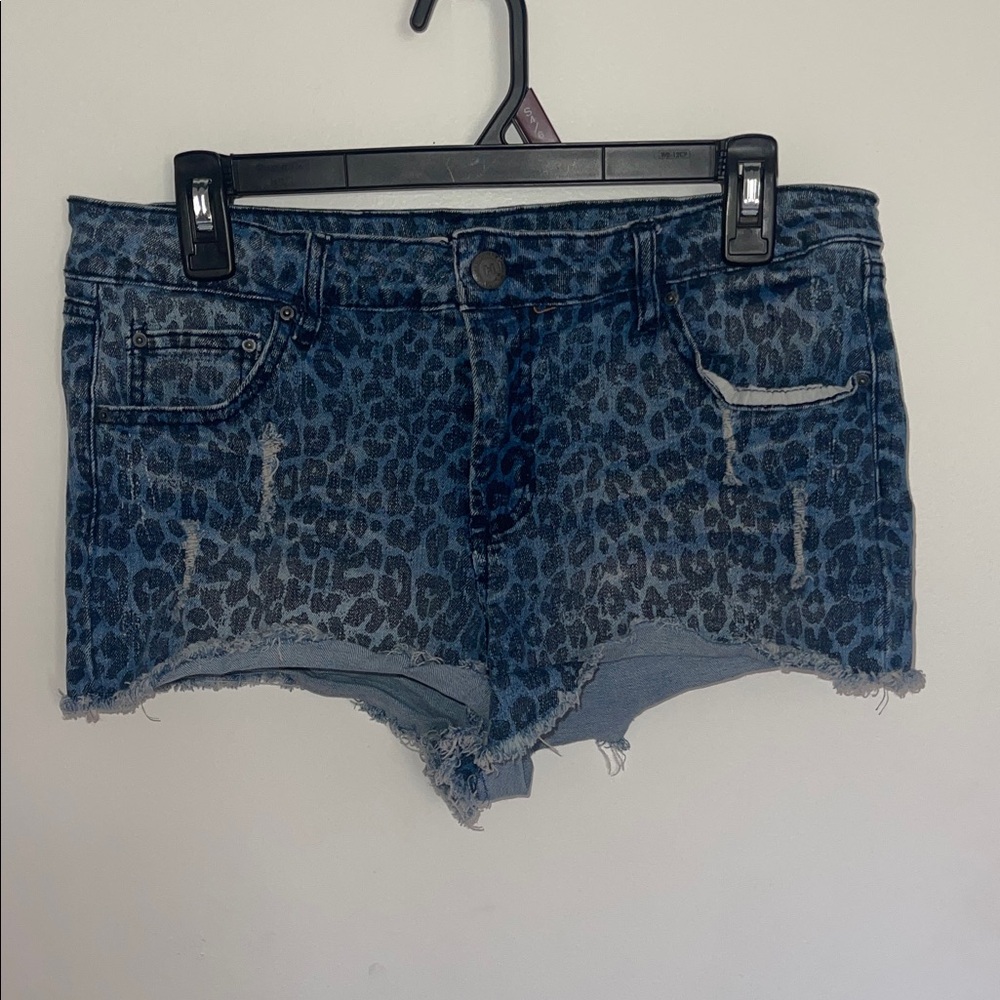 Highway Jeans Blue Leopard Print Jean Shorts